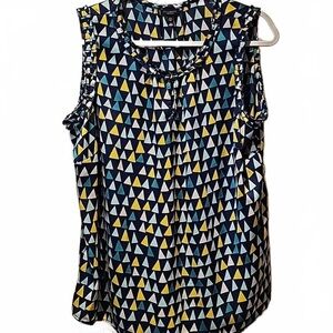 Talbots Sleeveless Blouse with Triangle Pattern - Blue, Yellow, White